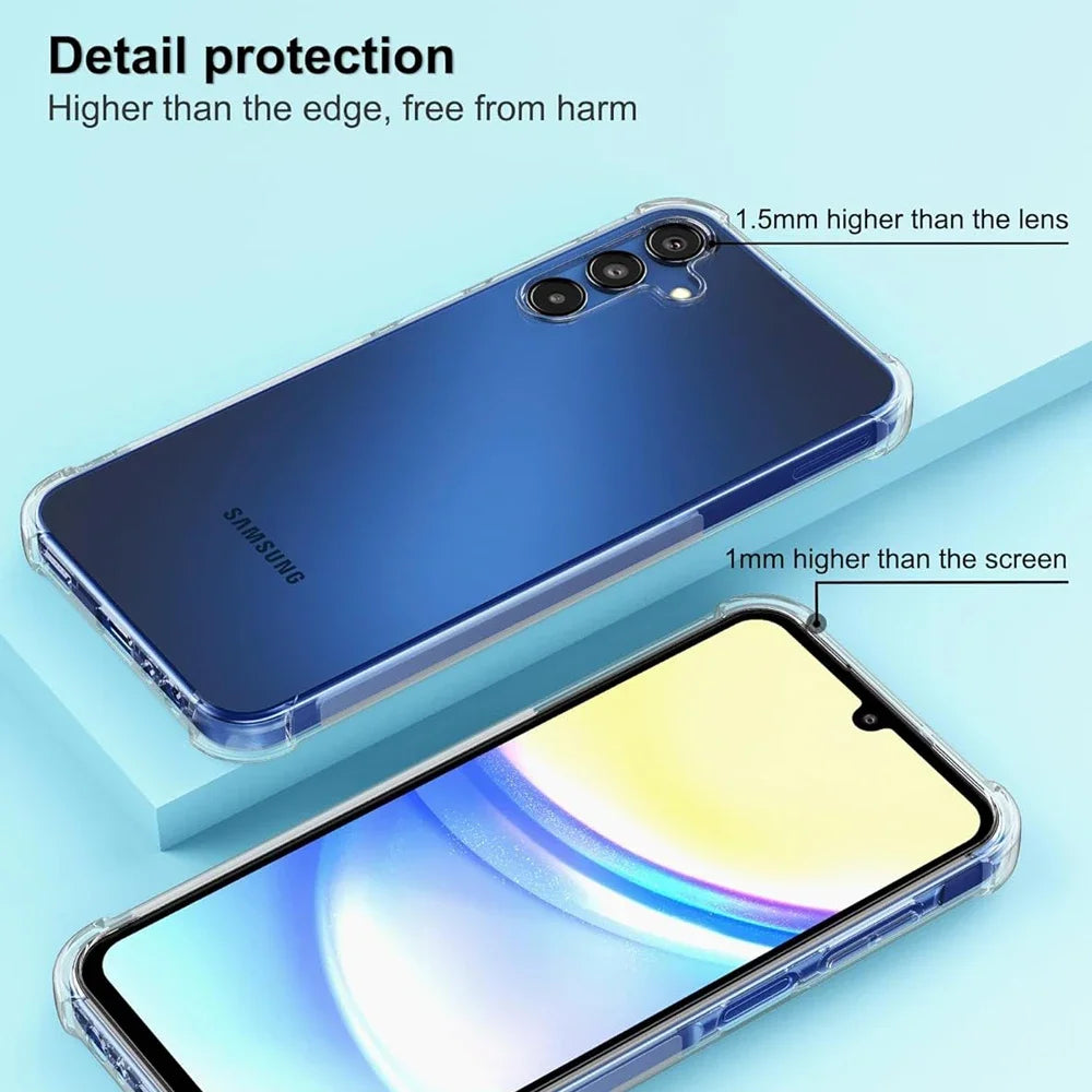 S24 Ultra Shockproof Clear Case For Samsung A05 A15 A25 A35 A55 Soft TPU Shell S24 S23 S22 Plus S21 Ultra S20 FE Silicone Cover