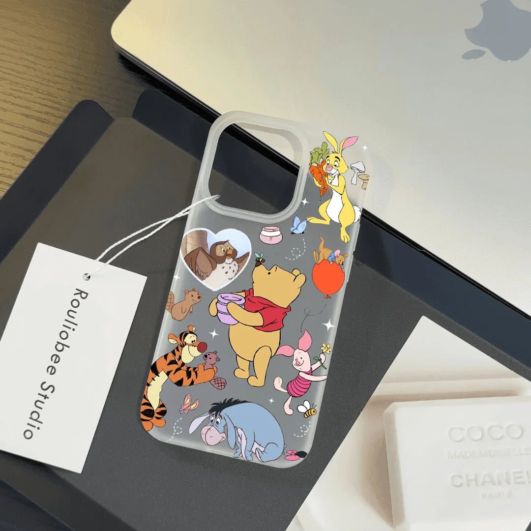 Cartoon Winnie the Poohs Transparent Frosted Shockproof phone Case For iPhone 16E 16 15 14 Plus 13 12 11 7 8 Plus Pro X XR Max