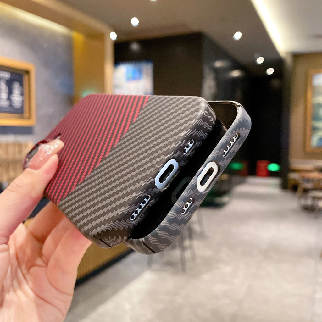 Luxury Carbon Fibre Kevlar Pattern Plastic Case For iPhone 17 Air 16 15 14 Plus 13 12 11 Pro Max Dual Color Shockproof PC Cover