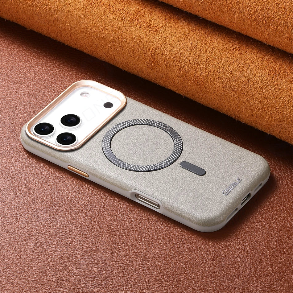 Busines Retro Lychee Skin Texture Leather Magnetic For Magsafe Case For iPhone 13 14 15 16 17 Pro Max Air 17pro Shockproof Cover