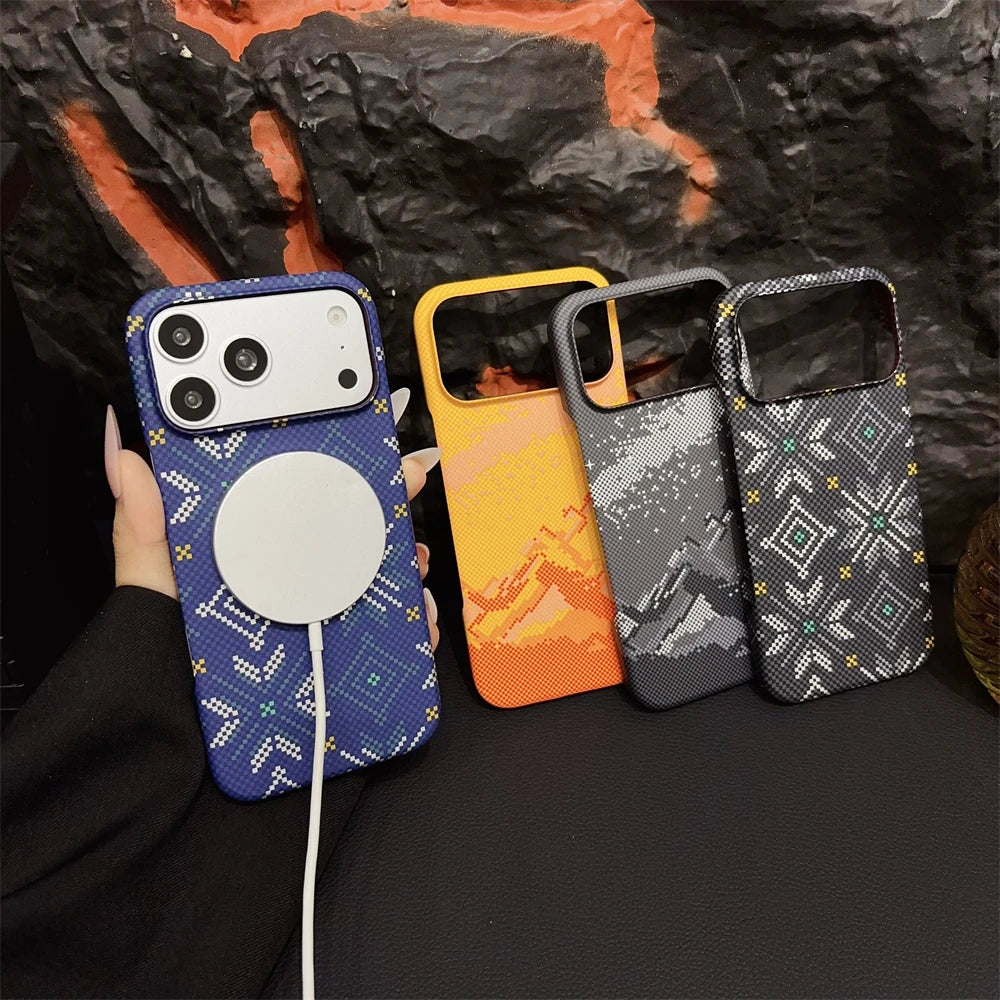 Kelvar Carbon Fiber For Magsafe Case for iPhone 17 16 15 14 13 Pro Max AIR With Lens Frame Ultra Thin Hard Shockproof Back Cover