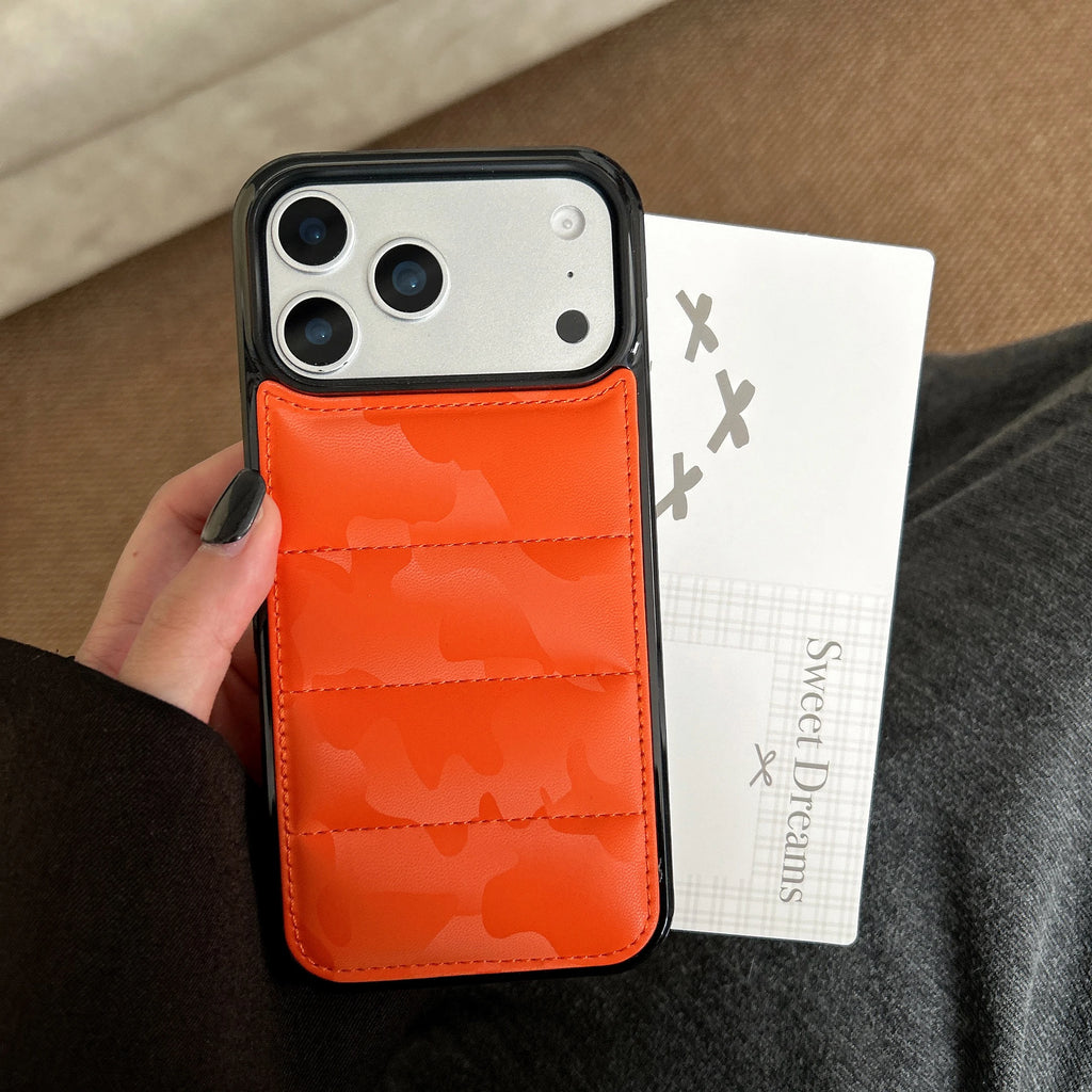 3D Camouflage Down Jacket Phone Case for iPhone 17 Air 16 15 14 13 Pro Max Plus 13Mini Air-cushion Shockproof Soft Fabric Cover