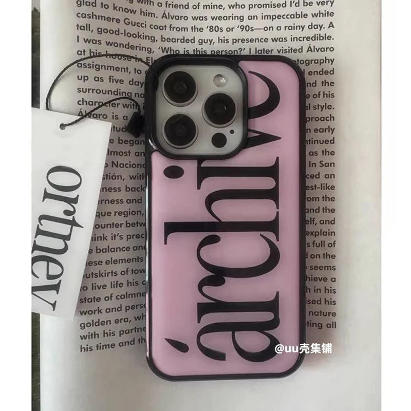 Korean Ins Simple and Gentle Girl Pink Pattern Phone Case For iPhone 17 16 15 14 13 11 Pro Max AIR PLUS Resin Casting Cute Cover