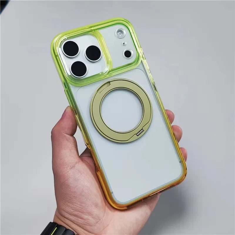 Gradient Color Magnetic Rotating Pivot Bracket Case For iPhone 17Pro 16Pro 17Pro max AI Camera Button For Magsafe Hard Cover