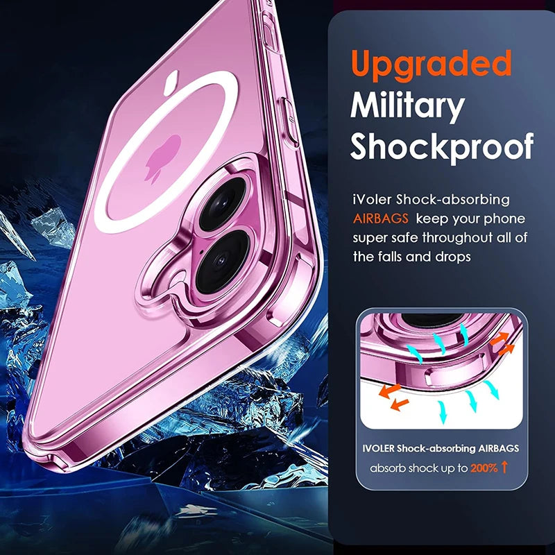 Luxury Magnetic Wireless Charge For Magsafe Case for iPhone 17 16 15 14 13 12 11 Pro Max Plus Mini Back Cover Transparent  2030