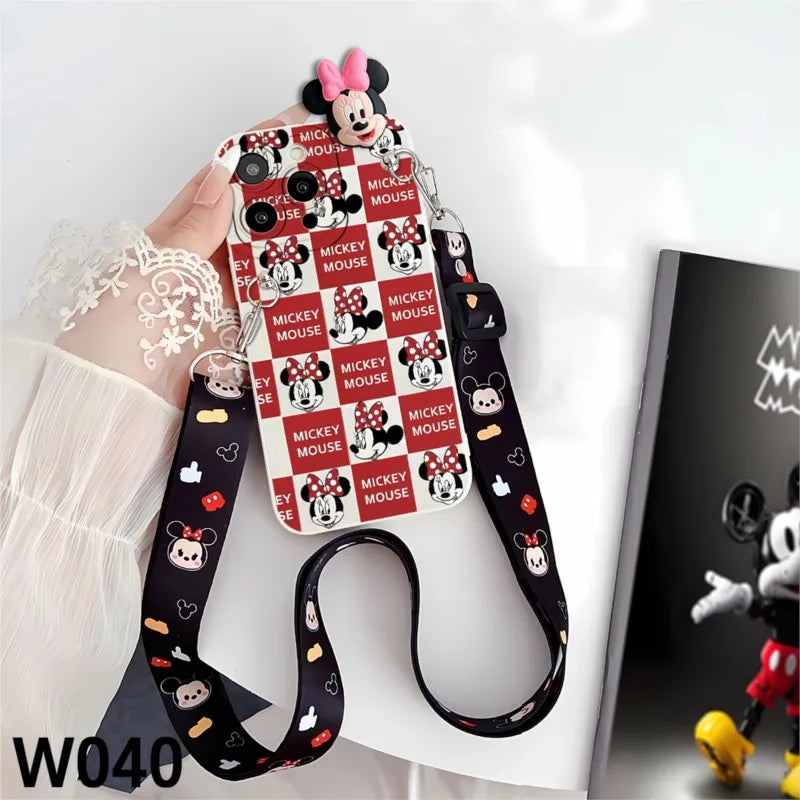 For iPhone 17ProMax 16 15 PLUS 6/6Plus 7/7Plus 8/8Plus X/XS/XR/XSMAX SE2/SE3 Mickey Minnie Children Protective case With lanyard