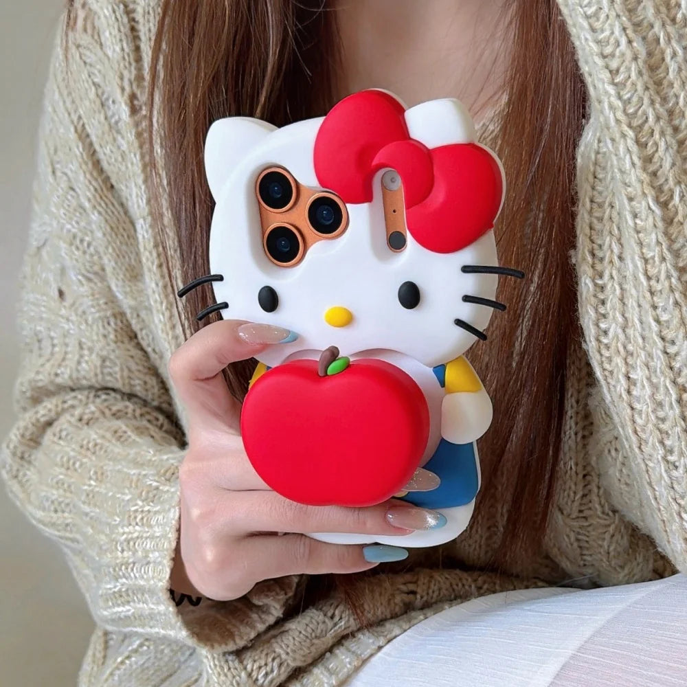 Cute Cartoon Sanrio Hello Kitty Phone Case For iPhone 17 Pro Max 16 E 15 14 Plus 13 Pro Max 12 Soft Silicone Cover With Holder