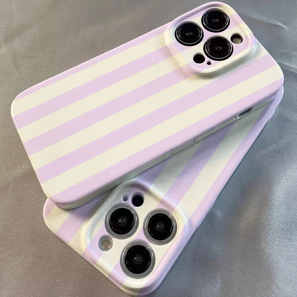 Phone Case For iPhone 17 16 15 14 13 12 11 Pro Max Air 16e 7 8 Plus XS Max X XR Purple Stripe Hard PC Bumper Cover Coque