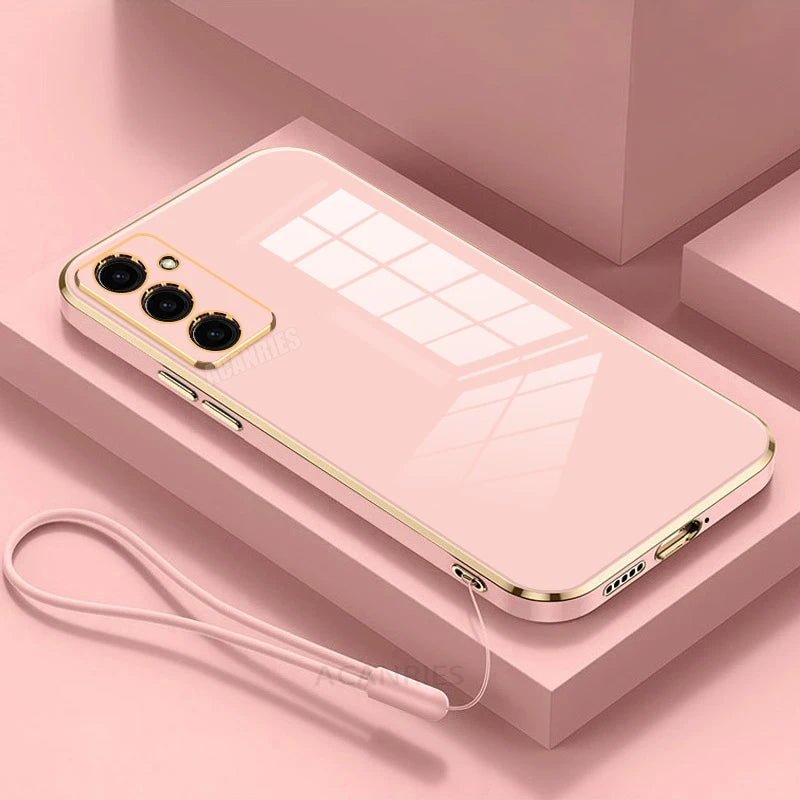 S 25 24 23 Luxury Plating Lanyard Silicone Case For Samsung Galaxy S25 S24 S23 S22 S21 Plus Ultra Fe A16 5g A36 A56 Back Cover