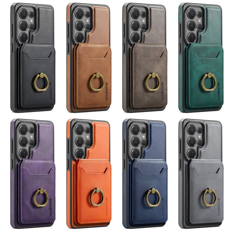 Ring Leather For Magsafe Wallet Phone Case for Samsung Galaxy S26 Plus S25 Ultra S24 FE S23 Cards Holder Flip Cover Hoesje Coque