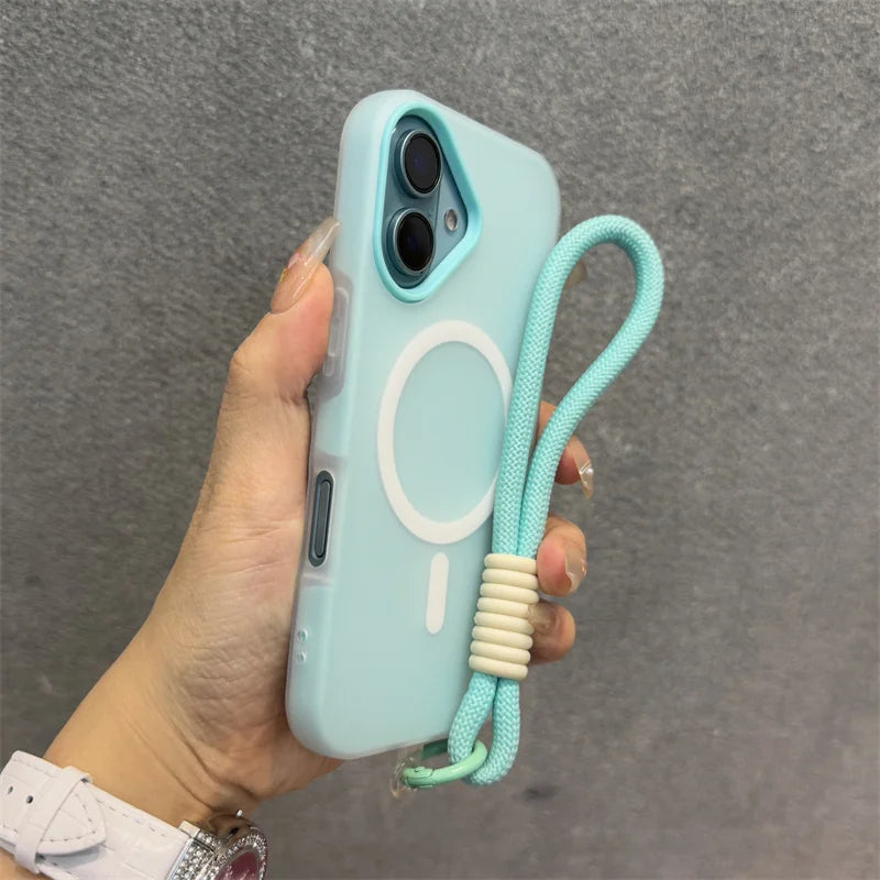 Candy Color Wrist Strap For Magsafe Case For iPhone 17 Air 16 15 13 12 11 14 Pro Max Plus Wireless Charging Colorful Cover
