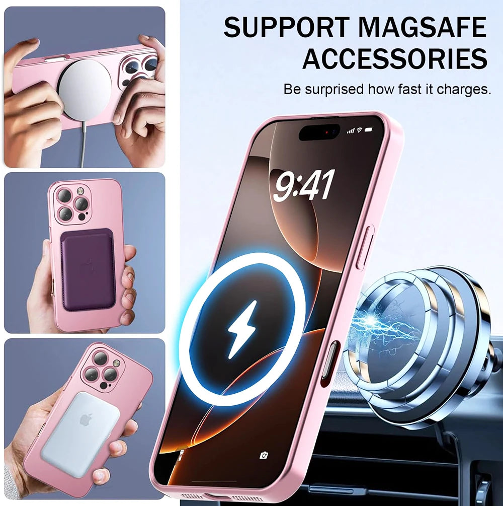 Matte Magnetic For Magsafe Silicone Phone Case For iPhone 17 16 E 15 14 13 12 11 Pro Max Plus Air Soft Metal Luster Cover funda