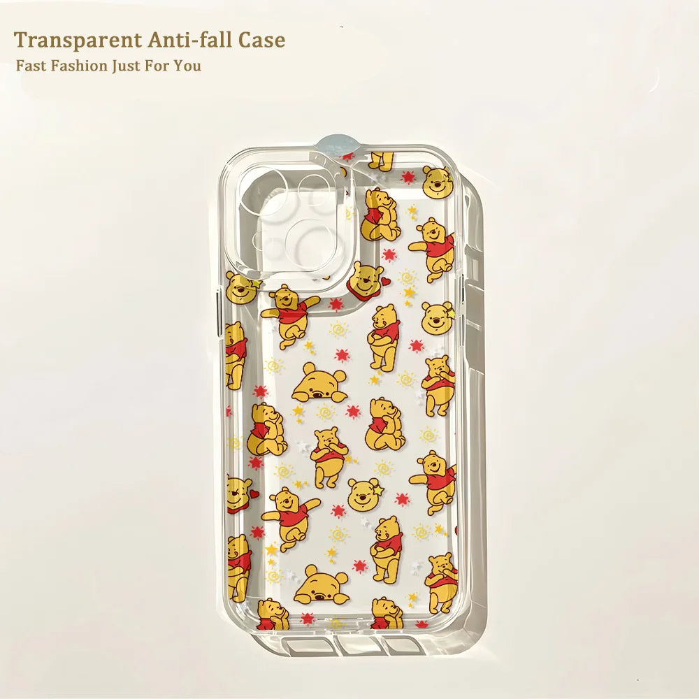 Cute Winnies The Poohs Bear Phone Case For IPhone 17 16 16e 15 14 13 12 11 Mini Pro Max X XR 7 8 Air Plus Transparent Back Cover
