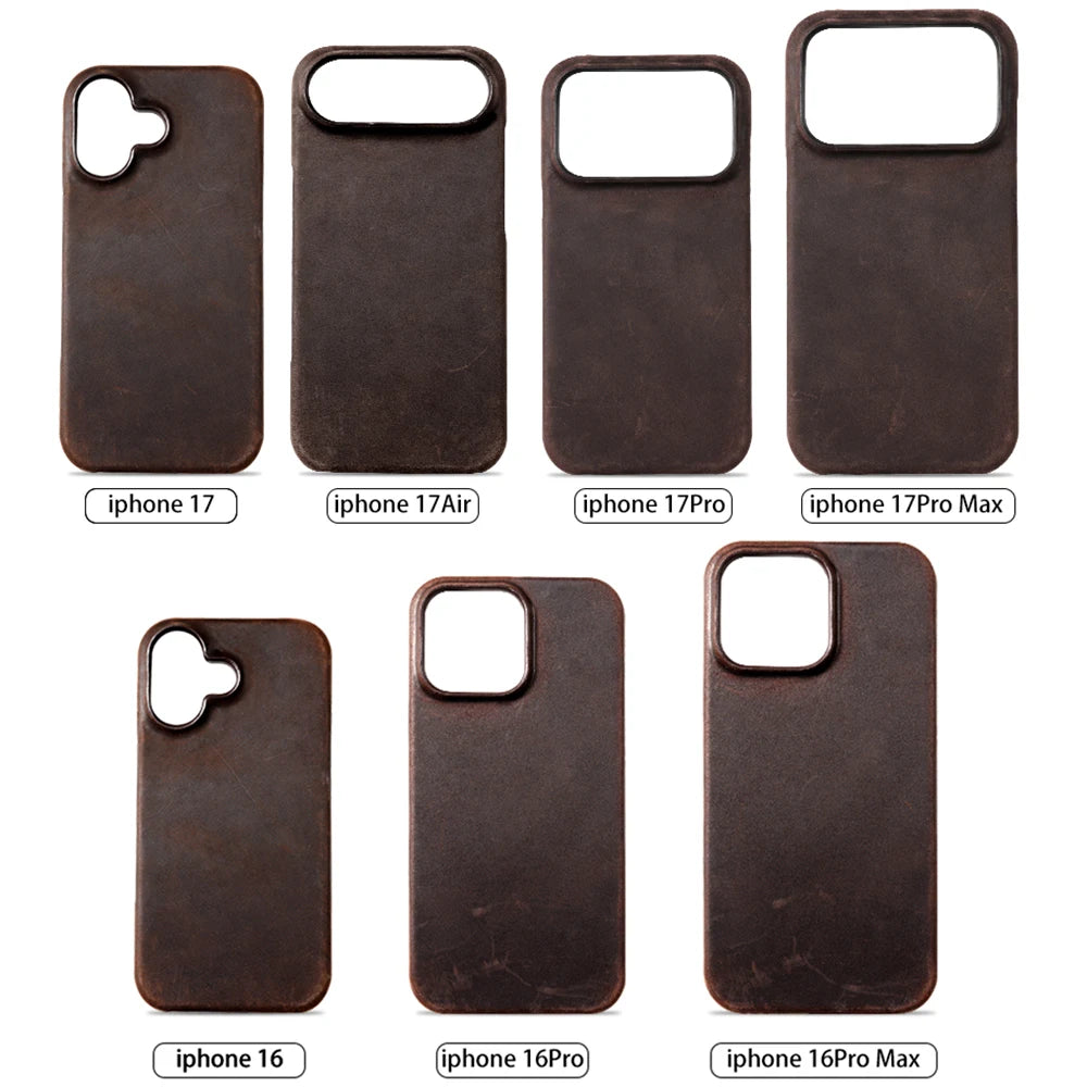 for Magsafe Case for iPhone 15 16 17 Pro Max 17Pro 17 Air 16Pro Retro Luxury Genuine PULL-UP Leather Magnetic Phone Back Cover