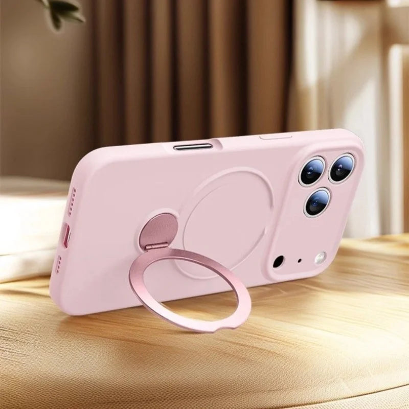 For iPhone Air 17 Pro Max Luxury Liquid Silicone Magsafe Magnetic Stand Phone Cover On 16 15 14 13 Bumper Protector Holder Case