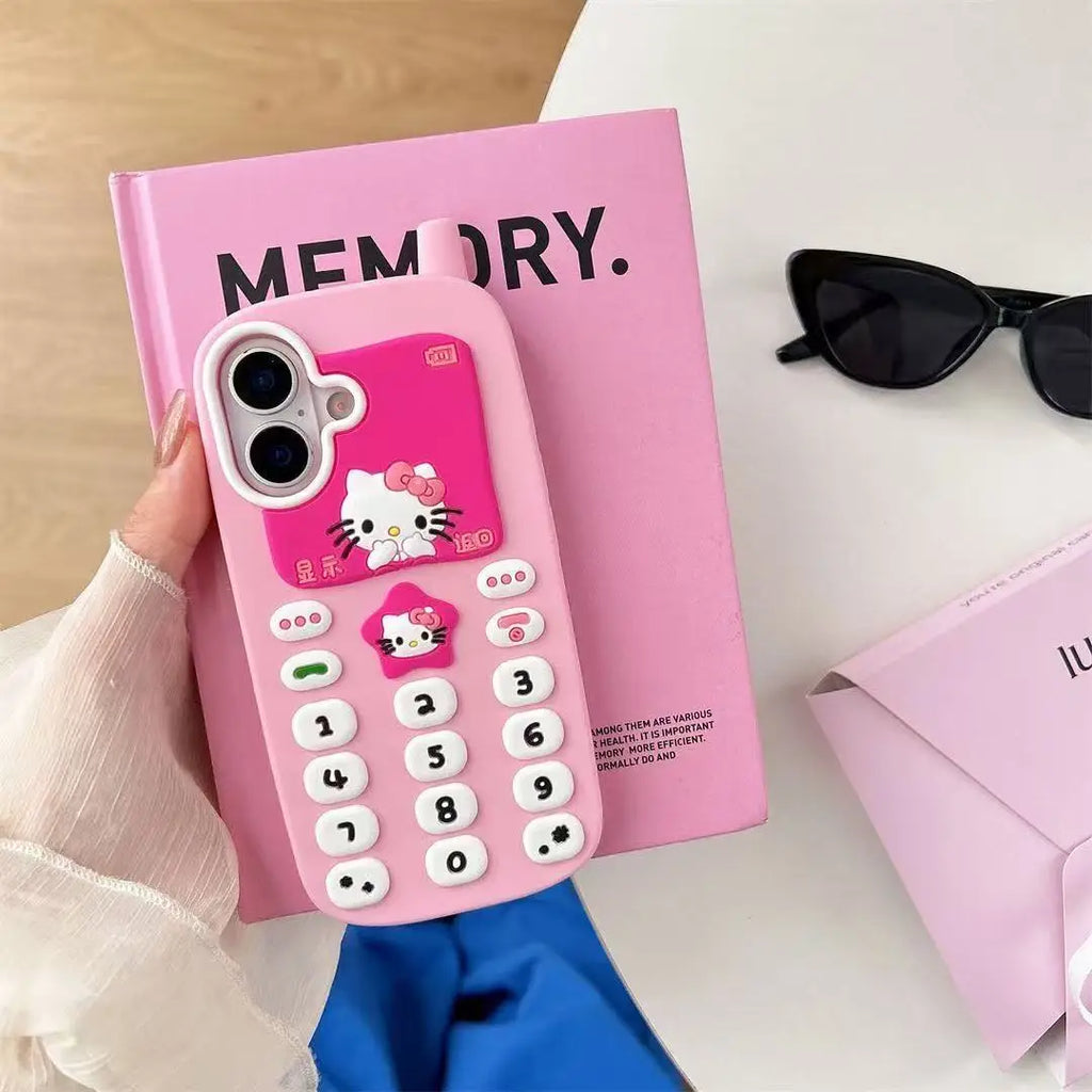 For iPhone 17 Promax 16 15 14 13 12 Pro Max Phone Case 3D Sanrio Hello Kitty Retro Mobile Phone Cartoon Y2k Soft Silicone Cover