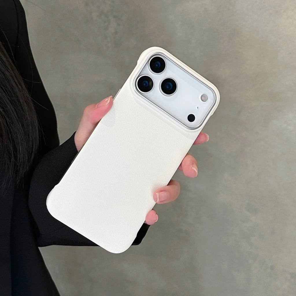 Luxury Ultra Thin Frameless Leather Texture Phone Cases For iPhone 17 Air 16 15 14 Pro Max Business Solid Color Shockproof Cover
