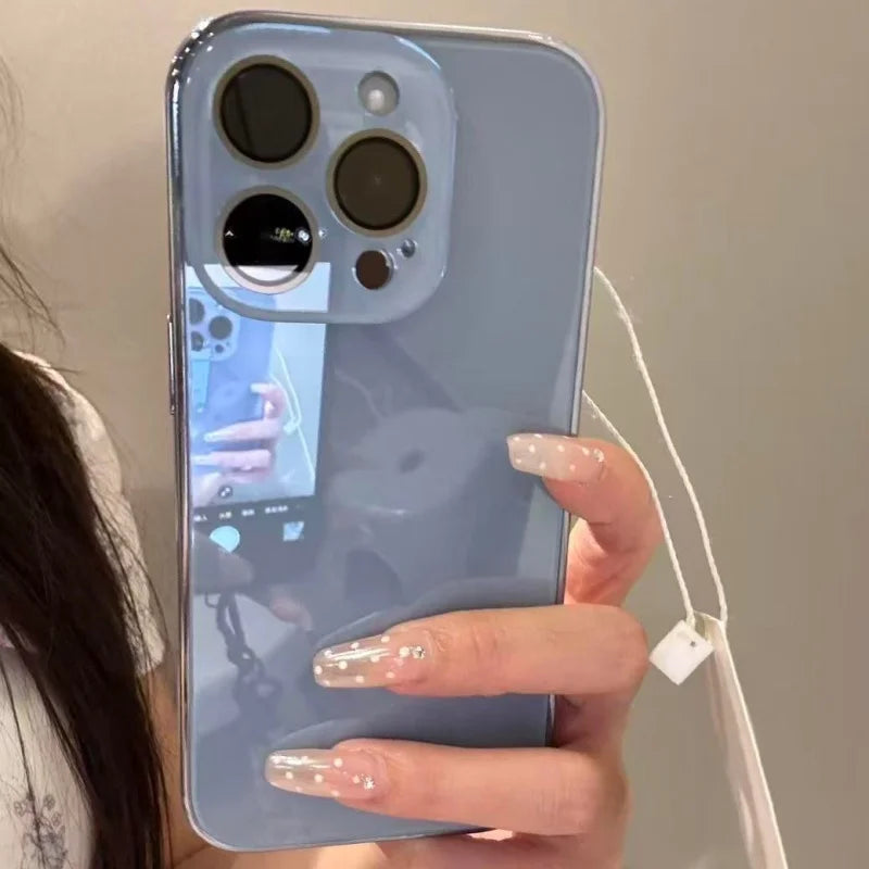 Luxury ice-Tempered Glass Camera Case for iPhone 17 16 15 14 13 12 11 Pro Max Plating Candy Armor Shockproof Glossy Hard Cover