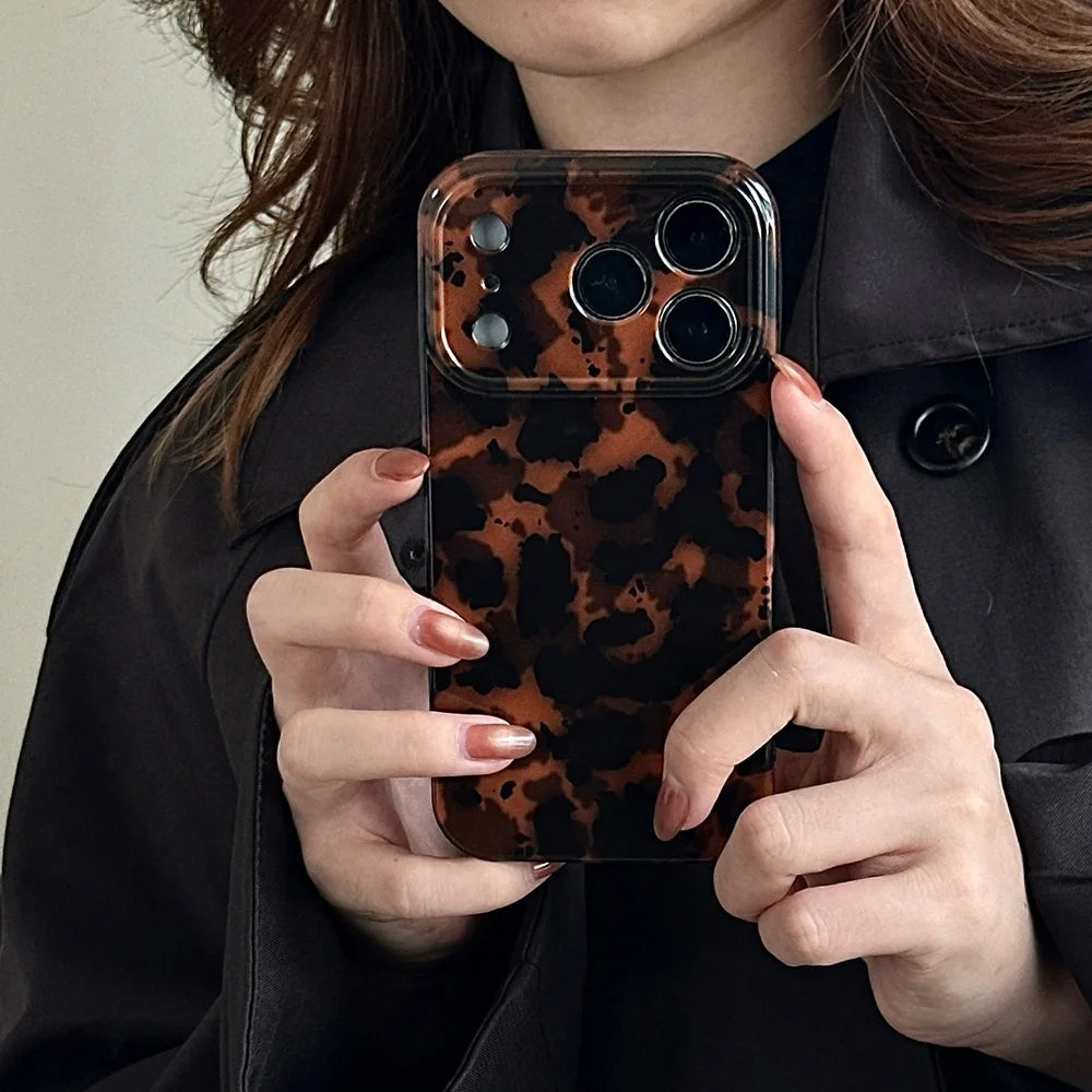 Amber Retro Leopard Print Phone Case For iPhone 17 16 15 14 13 12 11 Pro Max 15 Plus 17Air Shockproof Dustproof Soft Back Cover