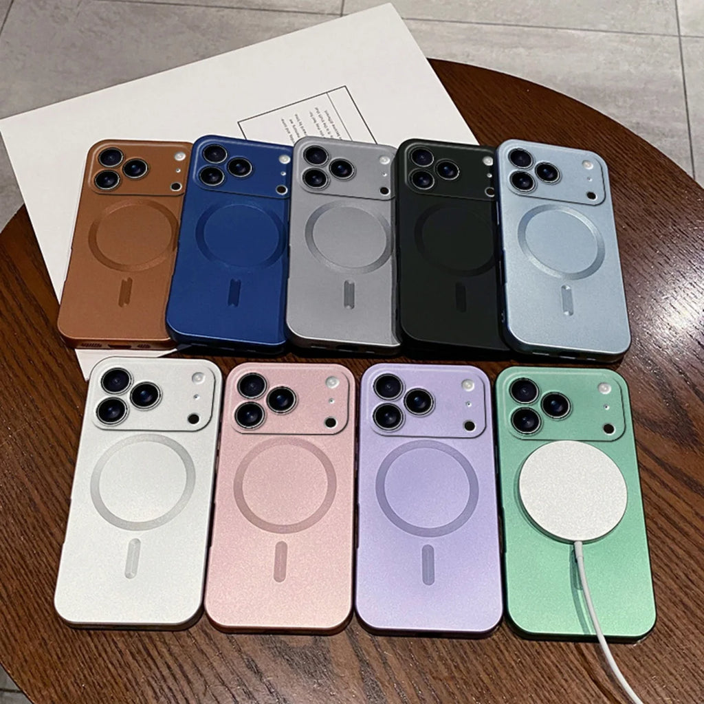 Metallic Paint Magnetic For Magsafe Case For iPhone 17 Air 16 E 15 14 Plus 13 12 11 Pro Max Wireless Charge Lens Protect Cover