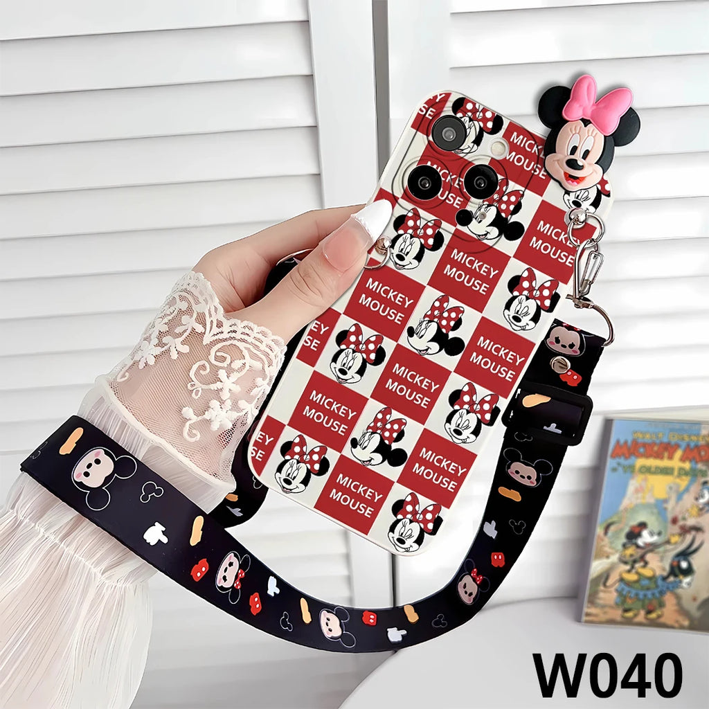 For iPhone 17ProMax 16 15 PLUS 6/6Plus 7/7Plus 8/8Plus X/XS/XR/XSMAX SE2/SE3 Mickey Minnie Children Protective case With lanyard