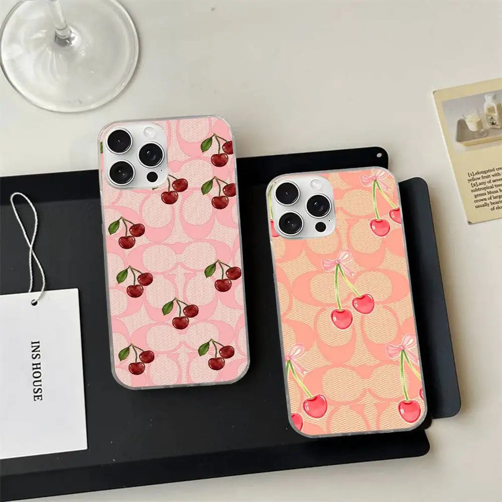 C-Coach-s Cherries Phone Case For iPhone 17 16 15 14 13 12 11 Pro Max Plus Satin Colorful Cover