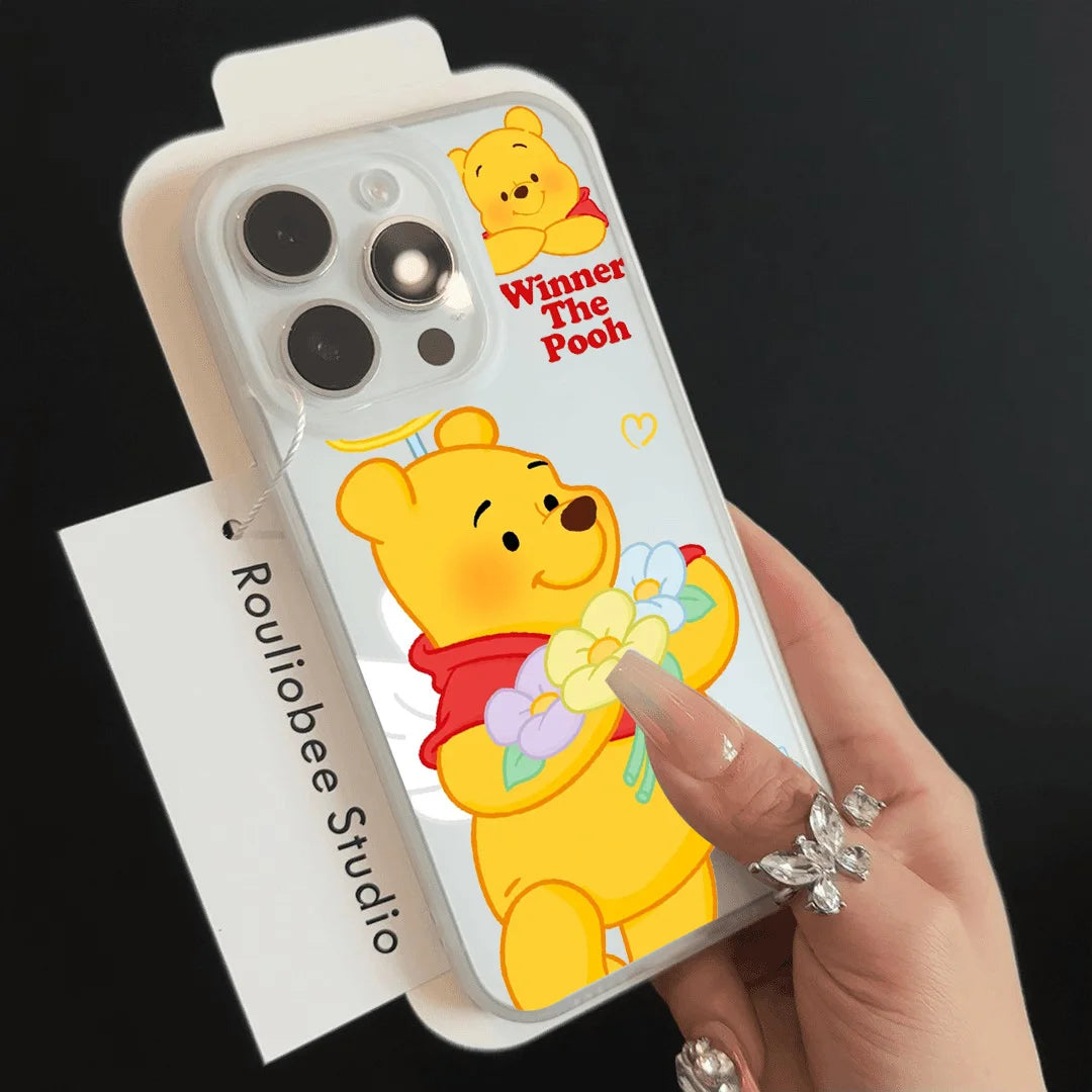 Cartoon Winnie the Poohs Transparent Frosted Shockproof phone Case For iPhone 16E 16 15 14 Plus 13 12 11 7 8 Plus Pro X XR Max
