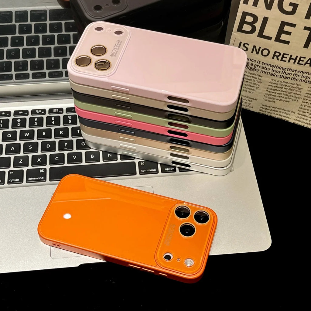 Luxury Tempered Glass Backplane Phone Case For iPhone 17 Air 16 15 14 13 12 11 Pro Max Plus Large Window Camera Protect Cover