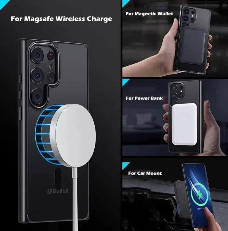 For Magsafe Translucent Case For Samsung Galaxy S26 S25 Edge S24 Ultra S23 S22+ FE Shockproof Magnetic Wireless Charging Cover