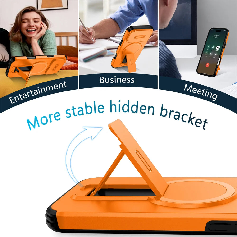 Shockproof Foldable Magnetic Stand Phone Case For iPhone 17 16 15 14 13 12 11 Pro Max Air 16E Full Body Lens Protection Cover