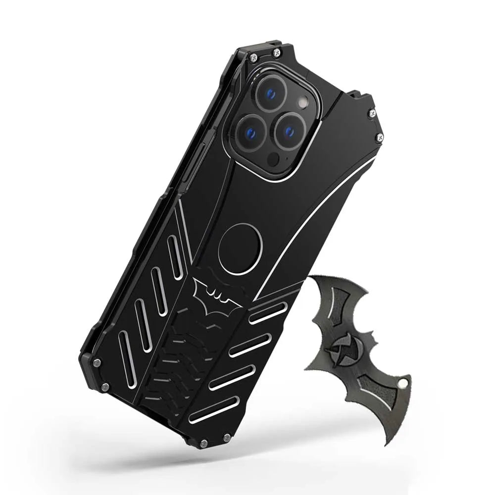 Metal Armor Back Case for iPhone 16 15 14 Pro Max 15Plus 14Plus Shockproof Anti-Drop Aerospace Aluminum Batman Phone Bumper Case