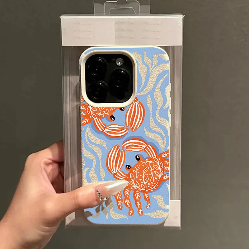 Orange Crab Wave Line Phone Case For iPhone 17 Pro Max 16 15 14 13 12 11 Pro 14 15 Plus 17Air Shockproof Silicone Soft Cover