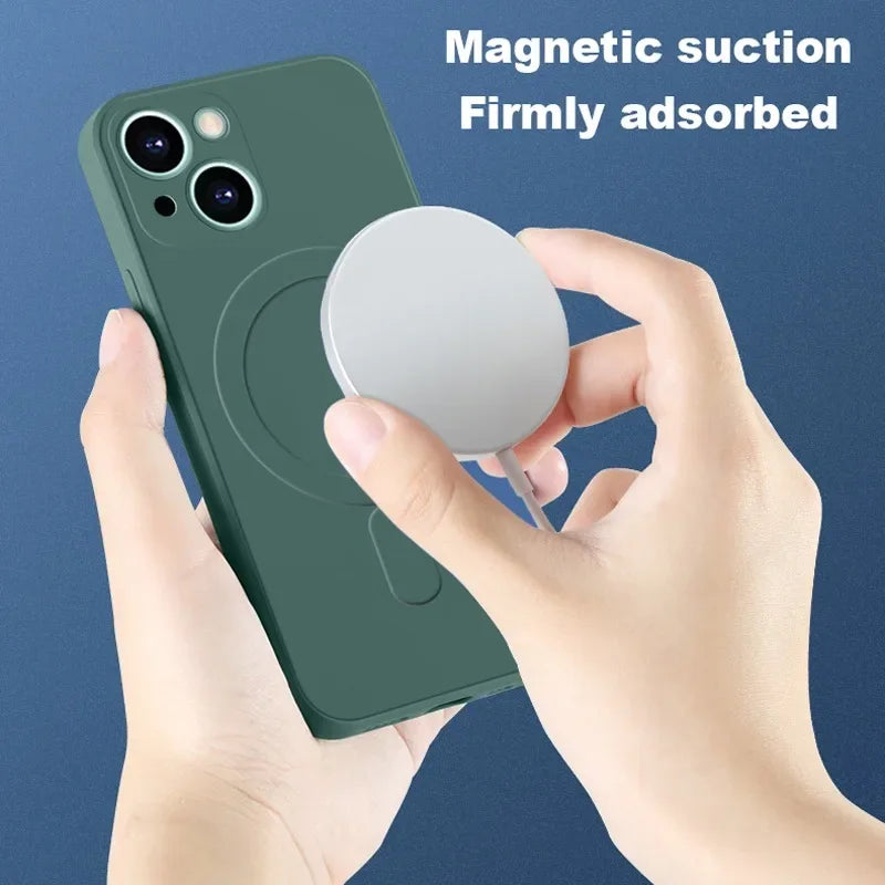Luxury For Magsafe Liquid Silicone Soft Phone Case For IPhone 16 15 14 13 12 17 Pro Max Plus Magnetic Wireless Charging Cover