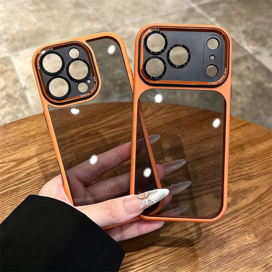 Luxury Hit Color Transparent Case For iPhone 17 16 Plus 15 14 13 Pro Max 17Pro Clear Shockproof Silicone Bumper Alloy Lens Cover