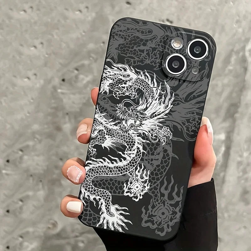 Black White Dragon Silicone Phone Case For iPhone 15 16 Pro Max Cases iPhone 14 13 12 11 Pro 16E XS X XR 7 8 Plus SE2 Soft Cover