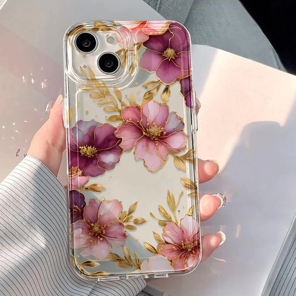 Pink Peach Flower For iPhone 17 16 11 15 12 13 14 Pro Max Case 17 Air 17pro Max iPhone11 iPhone17 Clear Back Cover Bumper Funda