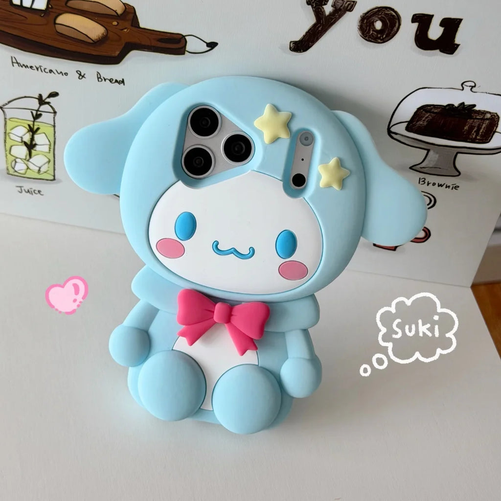 Cute Cartoon 3D Cinnamoroll Silicone Phone Case For iphone 17 13 Pro Max 16 15 14 Plus Sanrio Shockproof Protective Soft Cover