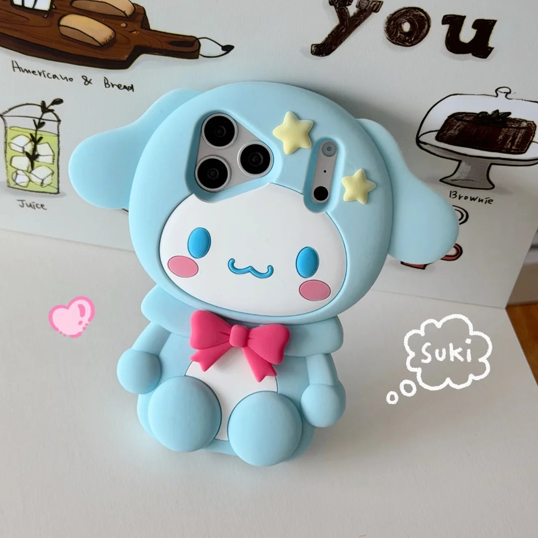 Cute Cartoon 3D Cinnamoroll Silicone Phone Case For iphone 17 13 Pro Max 16 15 14 Plus Sanrio Shockproof Protective Soft Cover