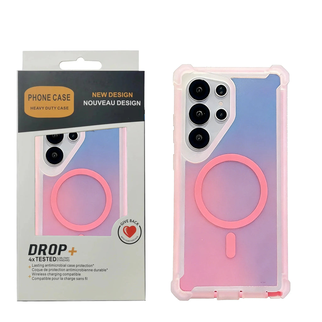 Rugged Aurora Gradient Phone Case For Samsung S26Ultra S25 S24 Plus For MagSafe Four-corner Airbag Anti-fall OTT-BOX Armor Cover