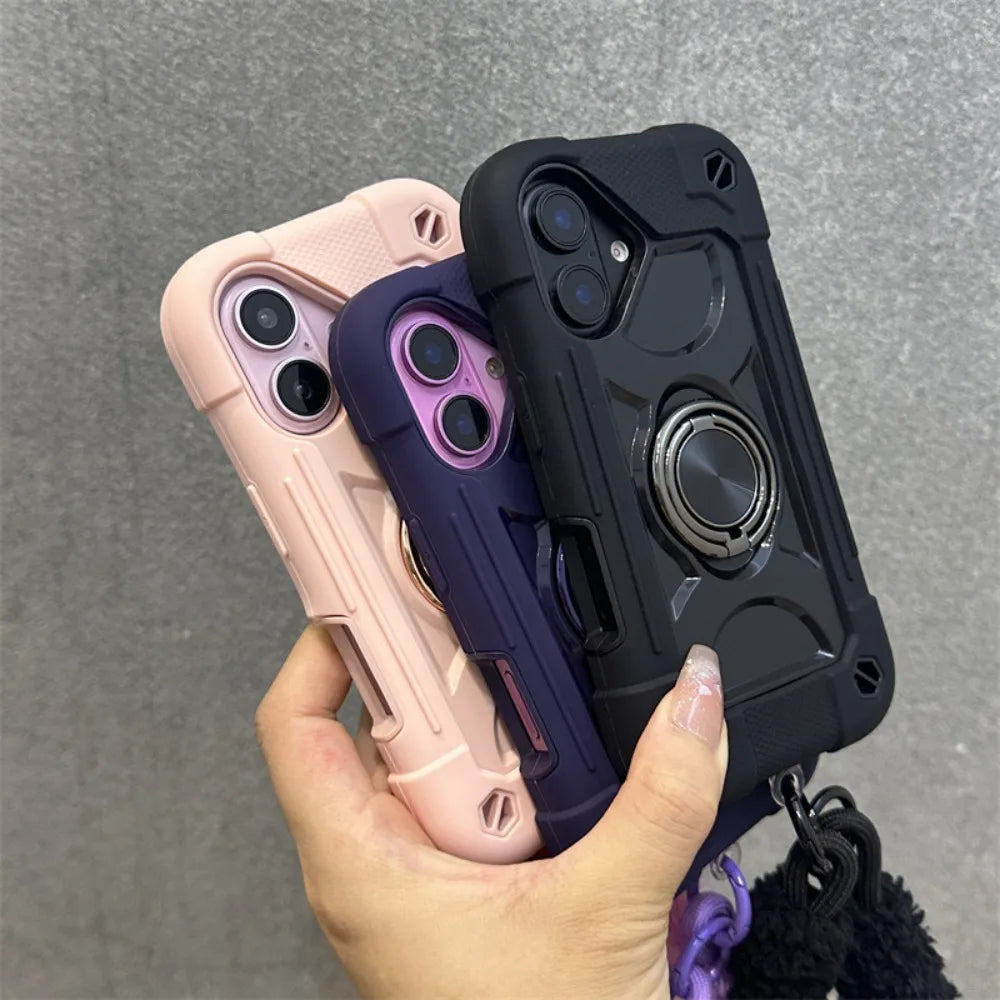 For iPhone 16 Pro Max Case Black Dual Finger Ring Thick Airbag Shockproof Compatible with iPhone 15 14 13 12 11