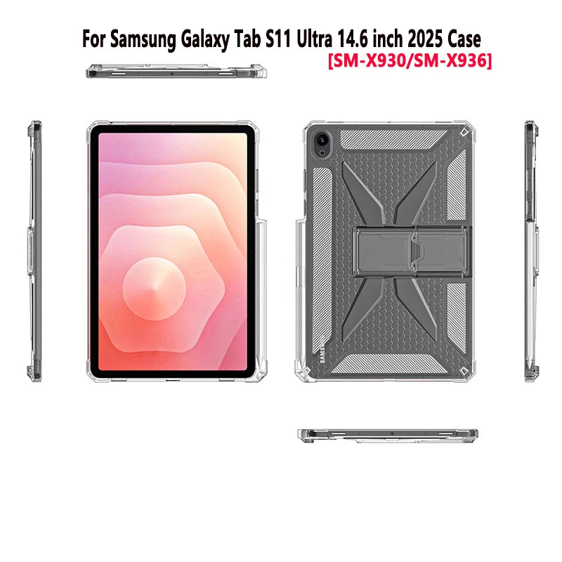 For Samsung Galaxy Tab S11 Ultra 14.6 inch 2025 Protective Case SM-X930 SM-X936 Stand Airbag soft Silicone Clear TPU Cover Funda