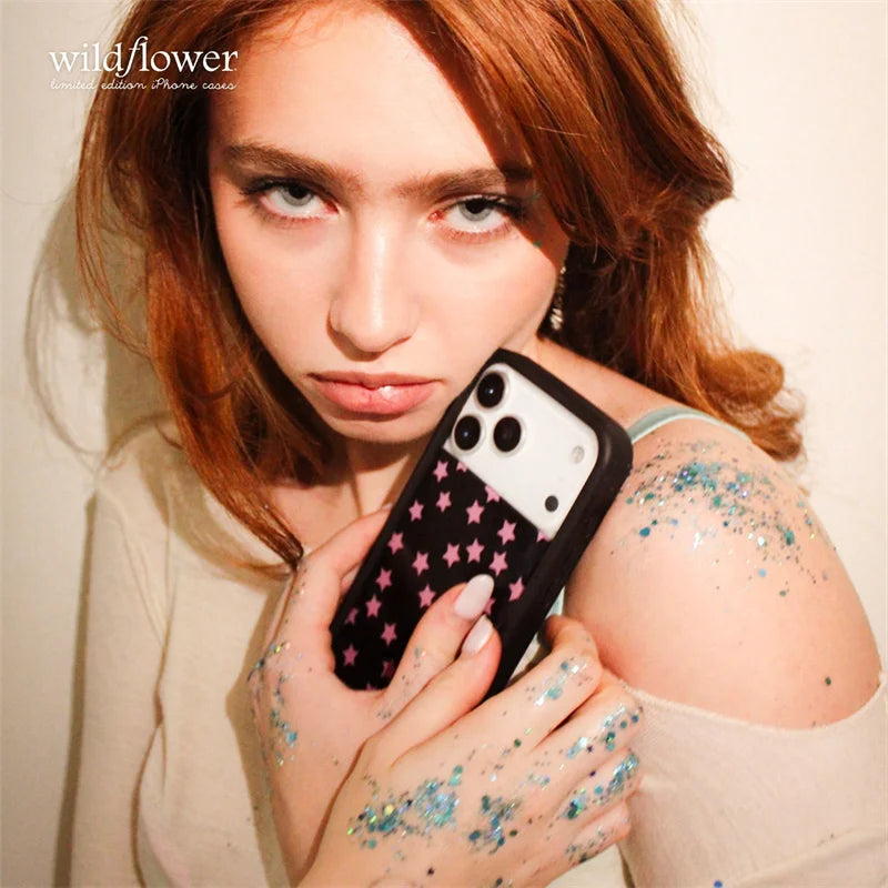 Wildflower ins Super Cute Star Phone Case for iPhone 17 16 15 14 13 12 Pro Max Plus WF Fashion Black Red shockproof Back Cover