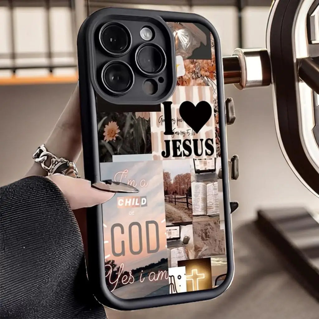Jesus Collage Pattern Thick Shockproof Phone Case For iPhone 16 Pro Max 16 15 14 13 12 11 Pro Max X XR XS 7 8 16 Plus  Cover
