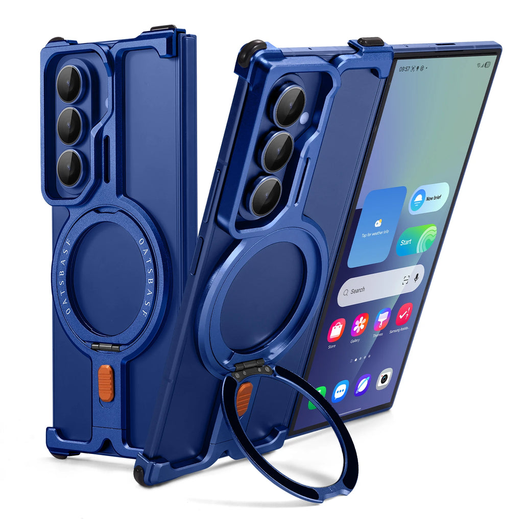 Oatsbasf Magnetic Phone Case for Samsung Galaxy Z Fold 7 with Stand 360°Rotatable Wireless Charging Metal Frameless Bumper Cover
