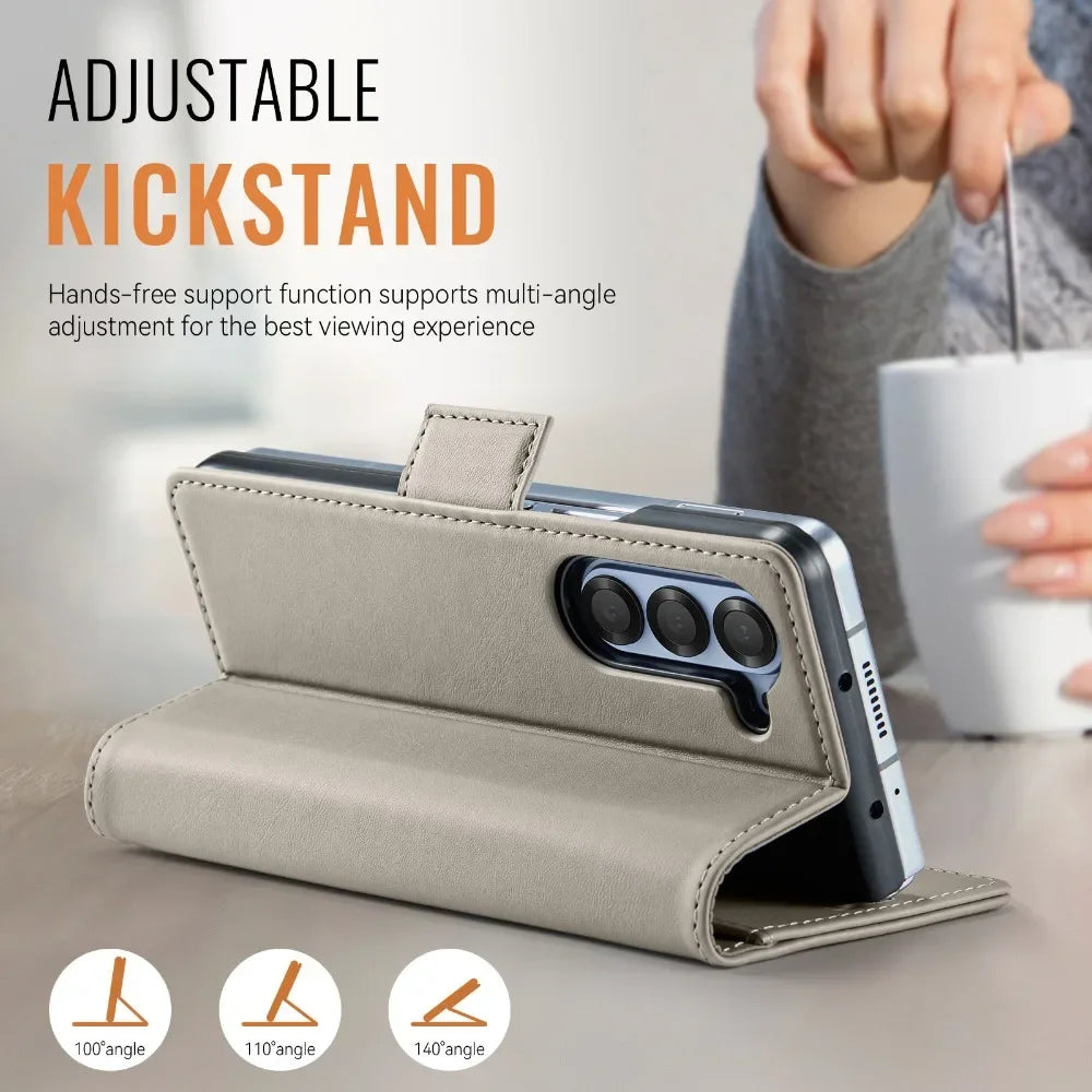 Flip Wallet with Pen Holder Leather Phone Case For Samsung Galaxy Z Fold 7 6 5 Fold6 Fold5 RFID Blocking Crad Slot Holder Cover