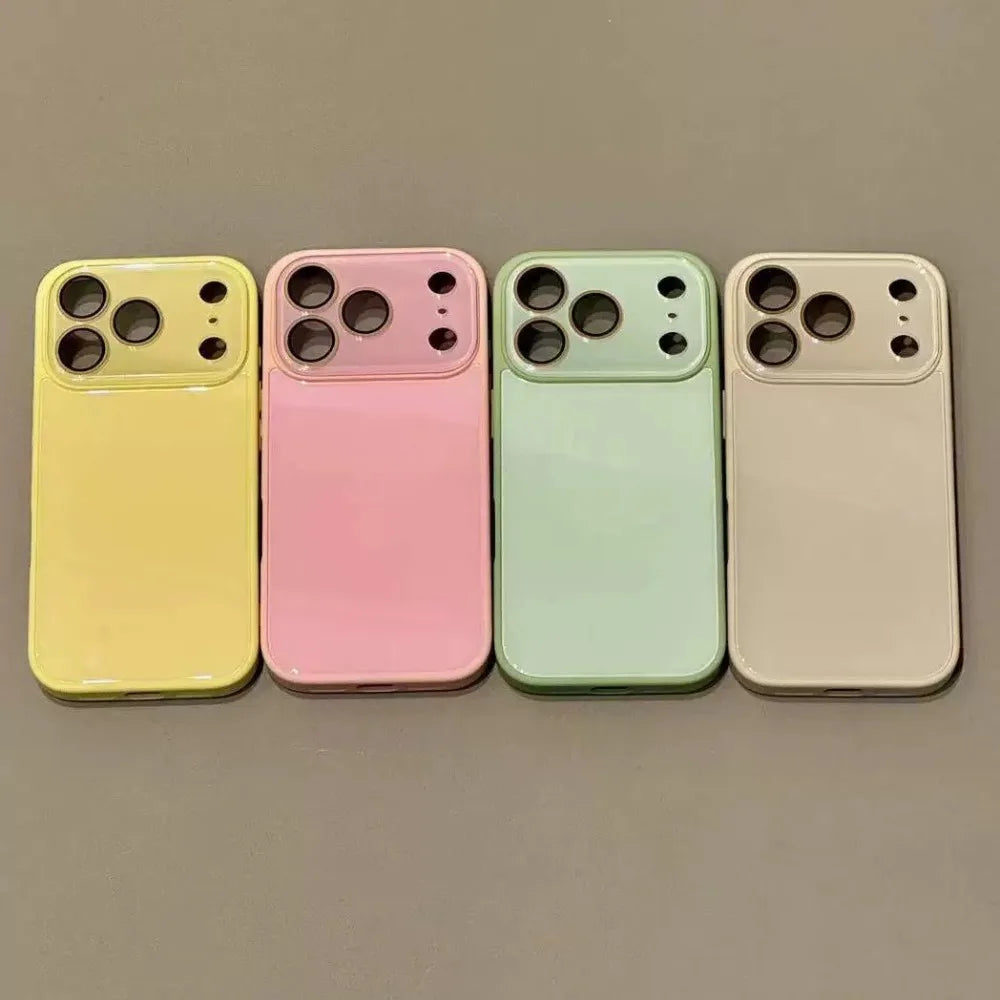 Fashion Candy Solid Color Hard Case for iPhone 14 15 16 17 Pro Max 12 11 13 Tempered Glass Lens Protector Shockproof Back Cover