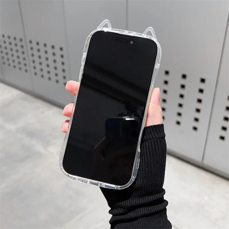 Cute Cat 3D Ears Transparent Phone Case For iPhone 17 Pro Max Air 16 15 13 11 12 14 Plus Soft Clear TPU Back Cover Shell