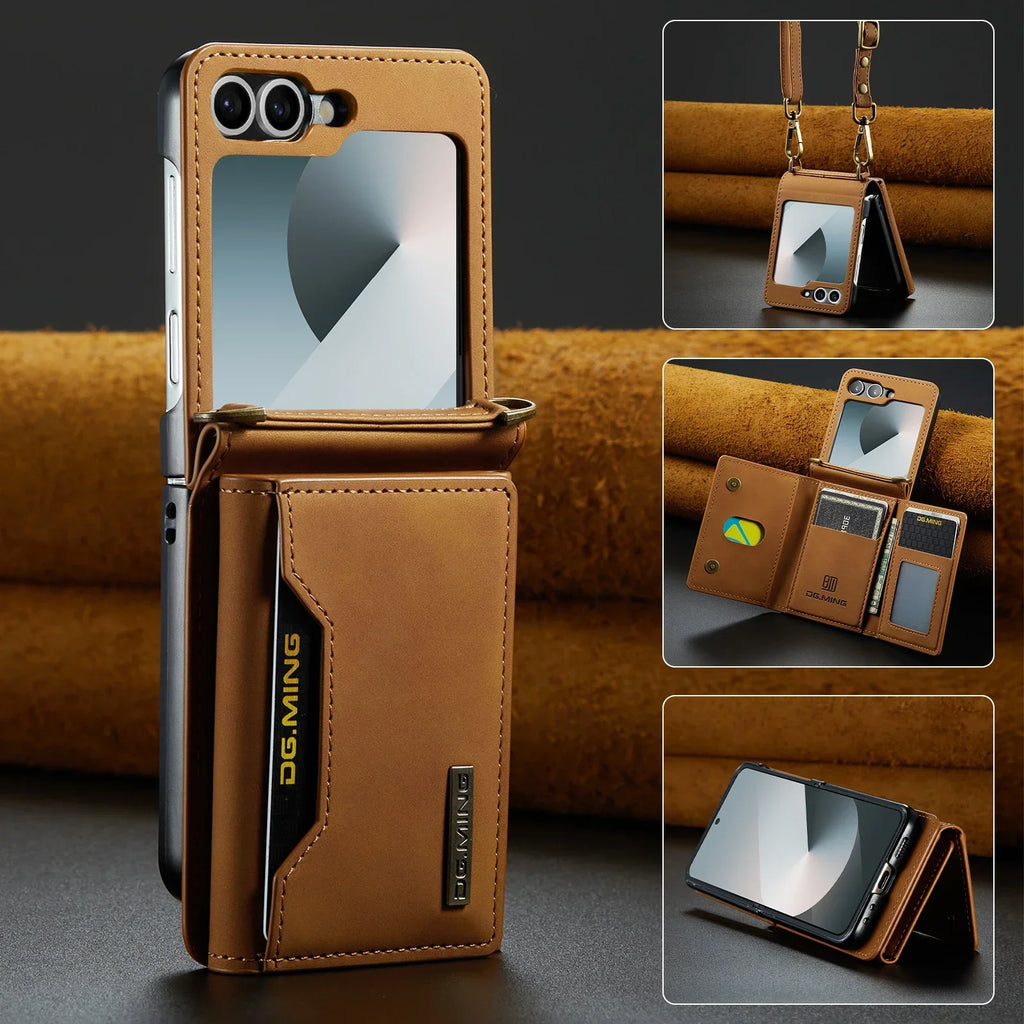 Crossbody Leather Cover Wallet Phone Case For Samsung Galaxy Z Flip 7 fe 6 5 4 3 5G Flip6 Cards Slot Purse Triple Fold Bag Shell