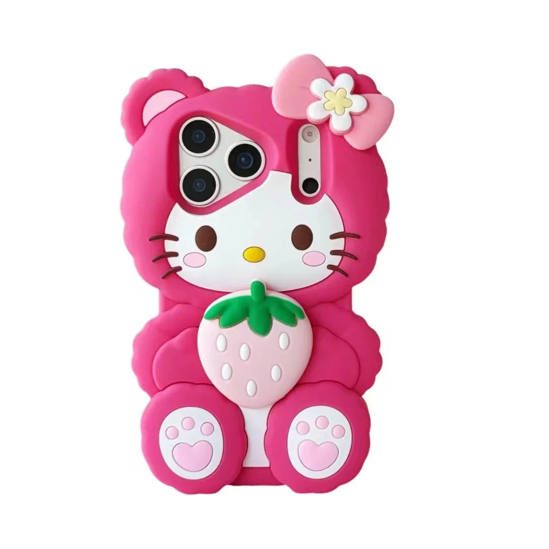 For iPhone 17 Promax 16 15 14 13 12 Pro Max Phone Case 3D Sanrio Hello Kitty Strawberry Cartoon Y2k Soft Silicone Cover