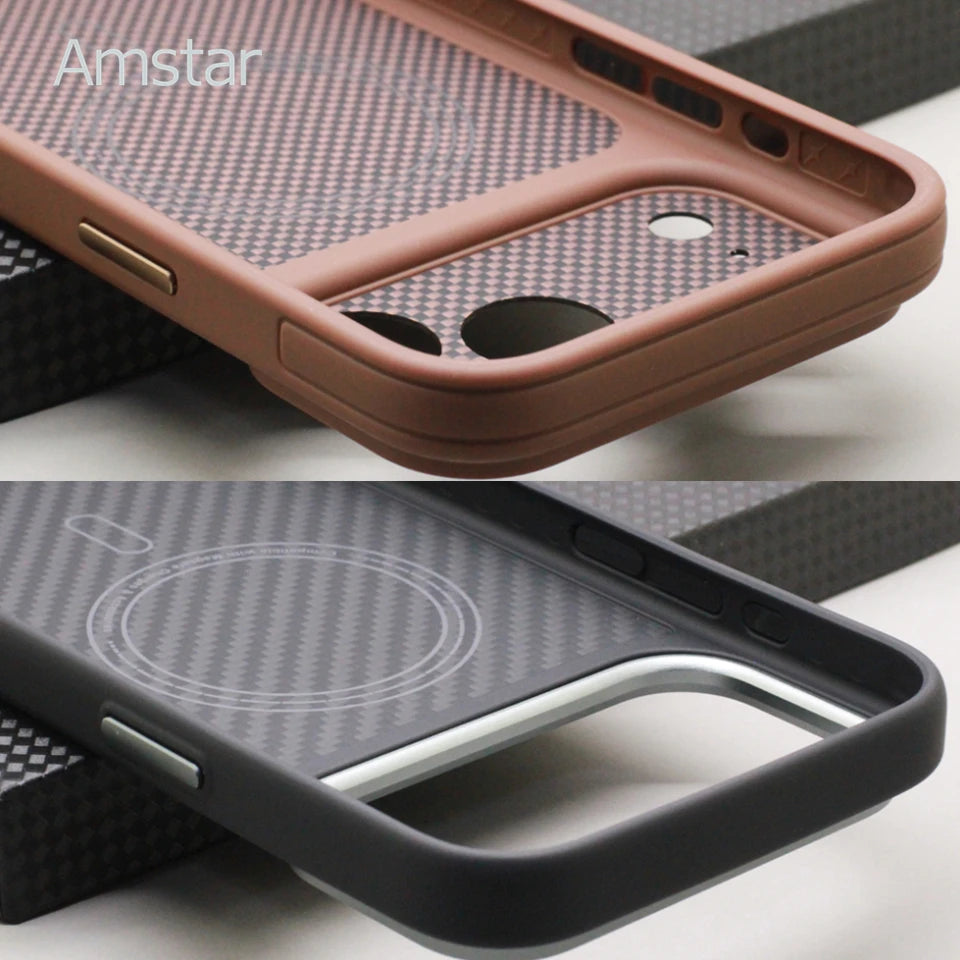 Carbon Fiber Magnetic Case TPU Soft Frame for iPhone 17 Pro Max / 17 Pro Kevlar Aramid Fiber Anti-fall Magnetic Case